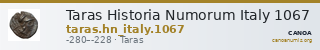 Taras Historia Numorum Italy 1067 — CANOA