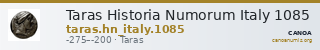 Taras Historia Numorum Italy 1085 — CANOA