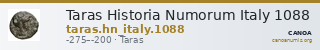Taras Historia Numorum Italy 1088 — CANOA