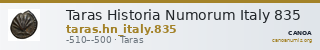 Taras Historia Numorum Italy 835 — CANOA