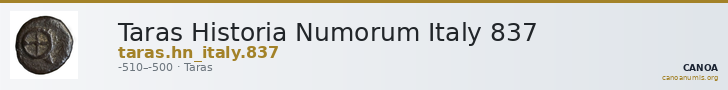 Taras Historia Numorum Italy 837 — CANOA