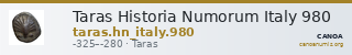 Taras Historia Numorum Italy 980 — CANOA