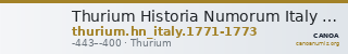Thurium Historia Numorum Italy 1771-1773 — CANOA