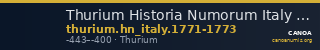 Thurium Historia Numorum Italy 1771-1773 — CANOA