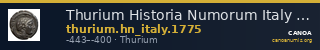 Thurium Historia Numorum Italy 1775 — CANOA