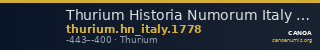 Thurium Historia Numorum Italy 1778 — CANOA