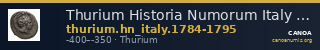 Thurium Historia Numorum Italy 1784-1795 — CANOA