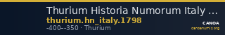 Thurium Historia Numorum Italy 1798 — CANOA