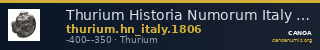 Thurium Historia Numorum Italy 1806 — CANOA