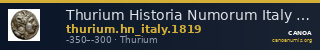 Thurium Historia Numorum Italy 1819 — CANOA