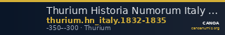 Thurium Historia Numorum Italy 1832-1835 — CANOA
