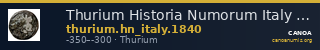 Thurium Historia Numorum Italy 1840 — CANOA