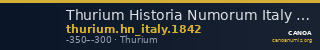 Thurium Historia Numorum Italy 1842 — CANOA