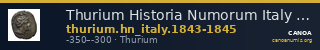 Thurium Historia Numorum Italy 1843-1845 — CANOA