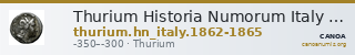 Thurium Historia Numorum Italy 1862-1865 — CANOA