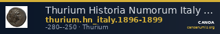 Thurium Historia Numorum Italy 1896-1899 — CANOA
