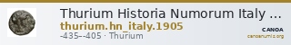 Thurium Historia Numorum Italy 1905 — CANOA