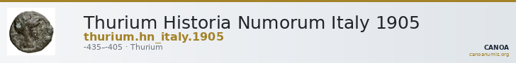 Thurium Historia Numorum Italy 1905 — CANOA