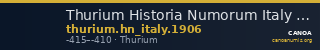 Thurium Historia Numorum Italy 1906 — CANOA