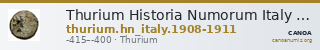 Thurium Historia Numorum Italy 1908-1911 — CANOA