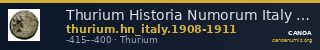 Thurium Historia Numorum Italy 1908-1911 — CANOA