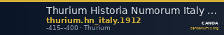 Thurium Historia Numorum Italy 1912 — CANOA