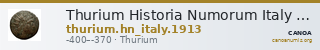Thurium Historia Numorum Italy 1913 — CANOA