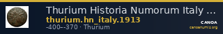 Thurium Historia Numorum Italy 1913 — CANOA