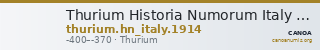 Thurium Historia Numorum Italy 1914 — CANOA