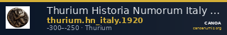 Thurium Historia Numorum Italy 1920 — CANOA