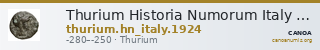 Thurium Historia Numorum Italy 1924 — CANOA