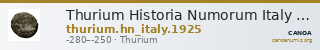 Thurium Historia Numorum Italy 1925 — CANOA