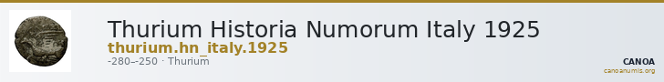 Thurium Historia Numorum Italy 1925 — CANOA