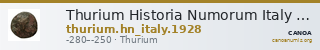 Thurium Historia Numorum Italy 1928 — CANOA