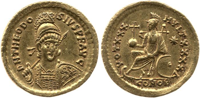 RIC X Theodosius II (East) 257, реверс, bm