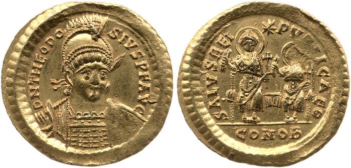 RIC X Theodosius II (East) 237, реверс, bm