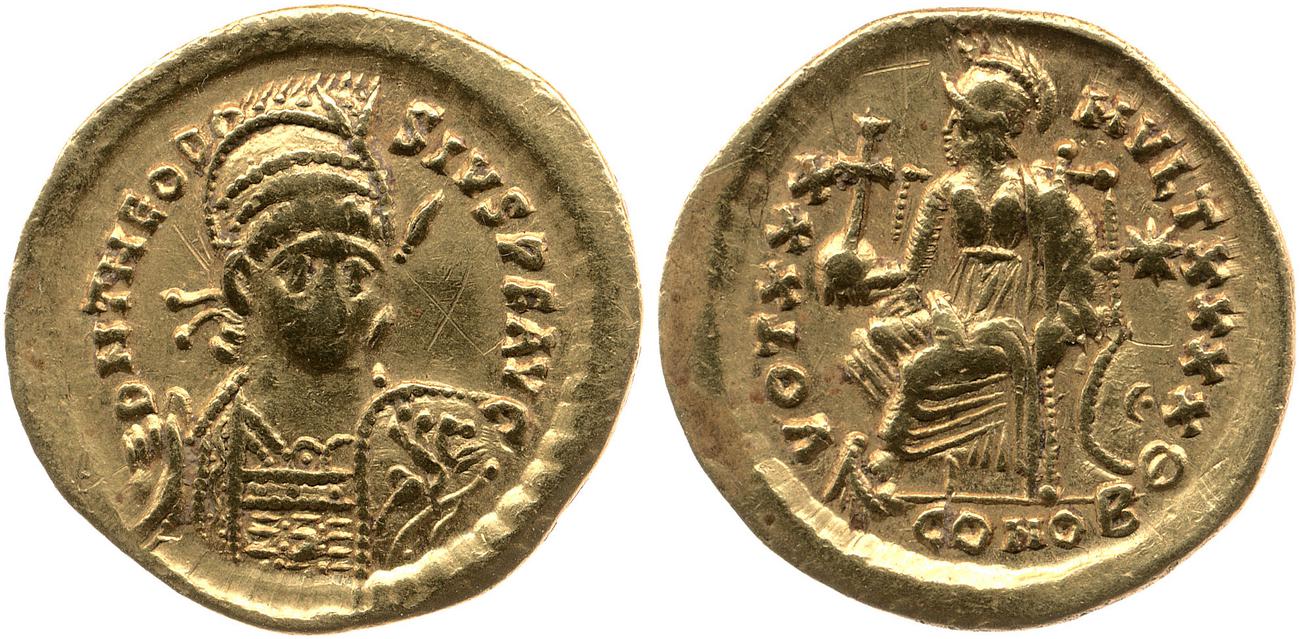 RIC X Theodosius II (East) 257, аверс, bm