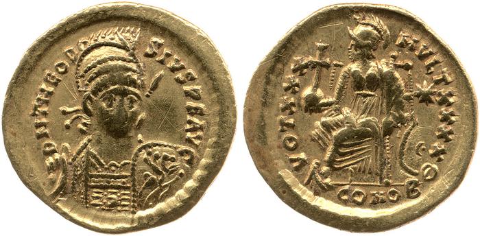 RIC X Theodosius II (East) 257, реверс, bm