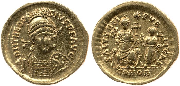 RIC X Theodosius II (East) 234, реверс, bm