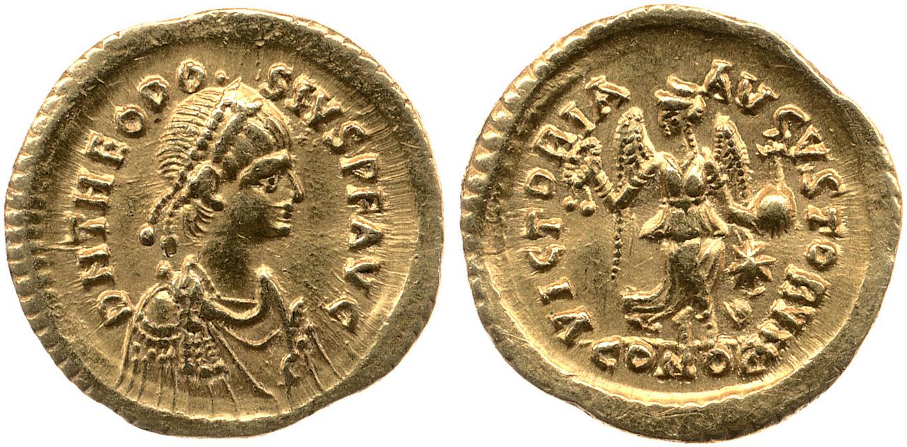 RIC X Theodosius II (East) 273, аверс, bm