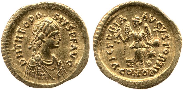RIC X Theodosius II (East) 273, реверс, bm