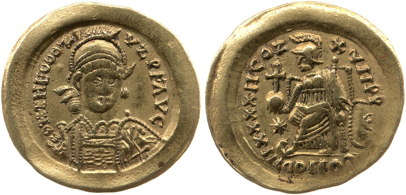 RIC X Theodosius II (East) 323, аверс, bm