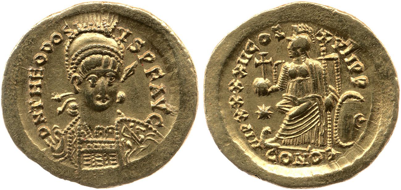 RIC X Theodosius II (East) 323, аверс, bm