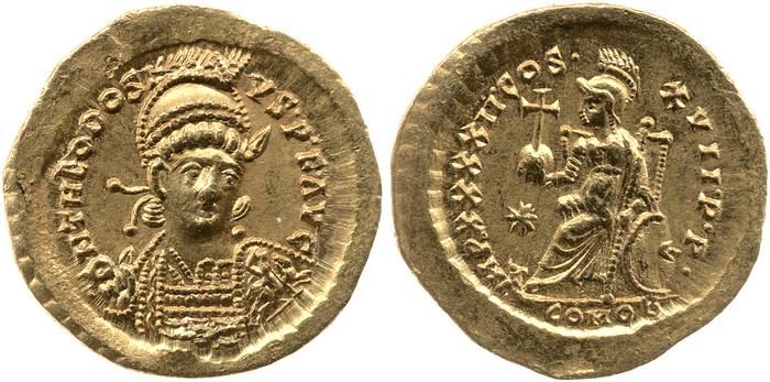 RIC X Theodosius II (East) 293, реверс, bm