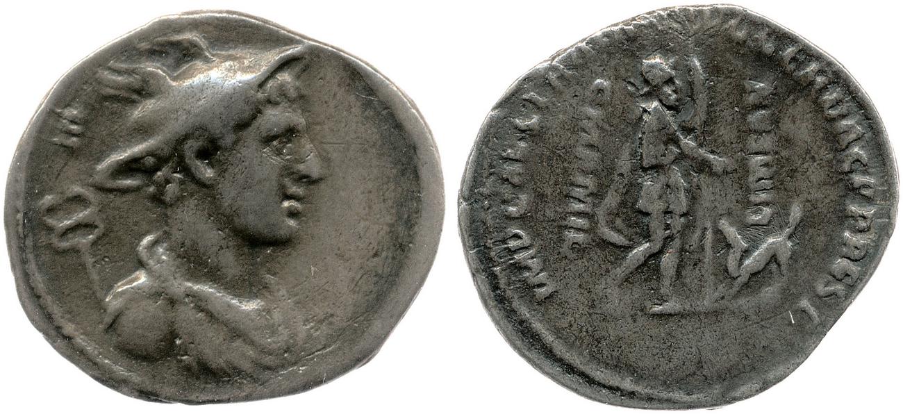 Obverse: Bust of Mercury, right; caduceus and E behind. Reverse: Odysseus walking right to meet his pet Argos