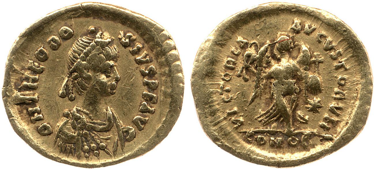 RIC X Theodosius II (East) 273, аверс, bm