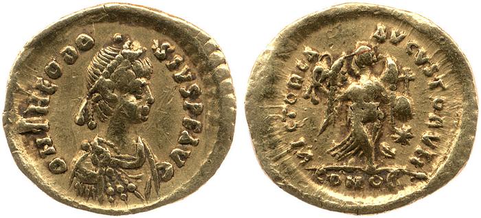 RIC X Theodosius II (East) 273, реверс, bm