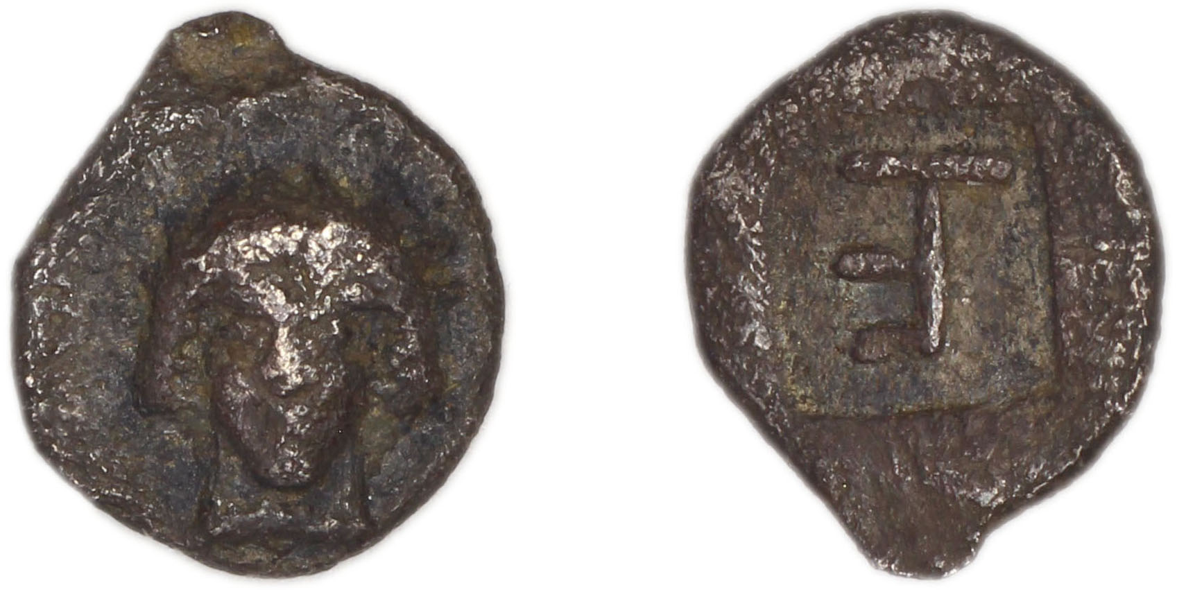Colophon Milne 1941 Period I, quarter-obols (TE), аверс, bm