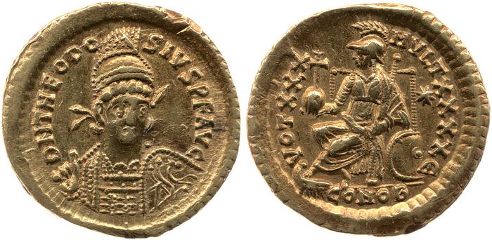 RIC X Theodosius II (East) 257, реверс, bm