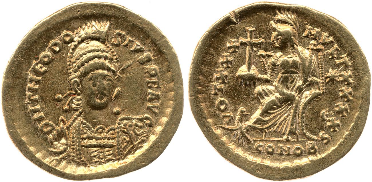 RIC X Theodosius II (East) 257, аверс, bm